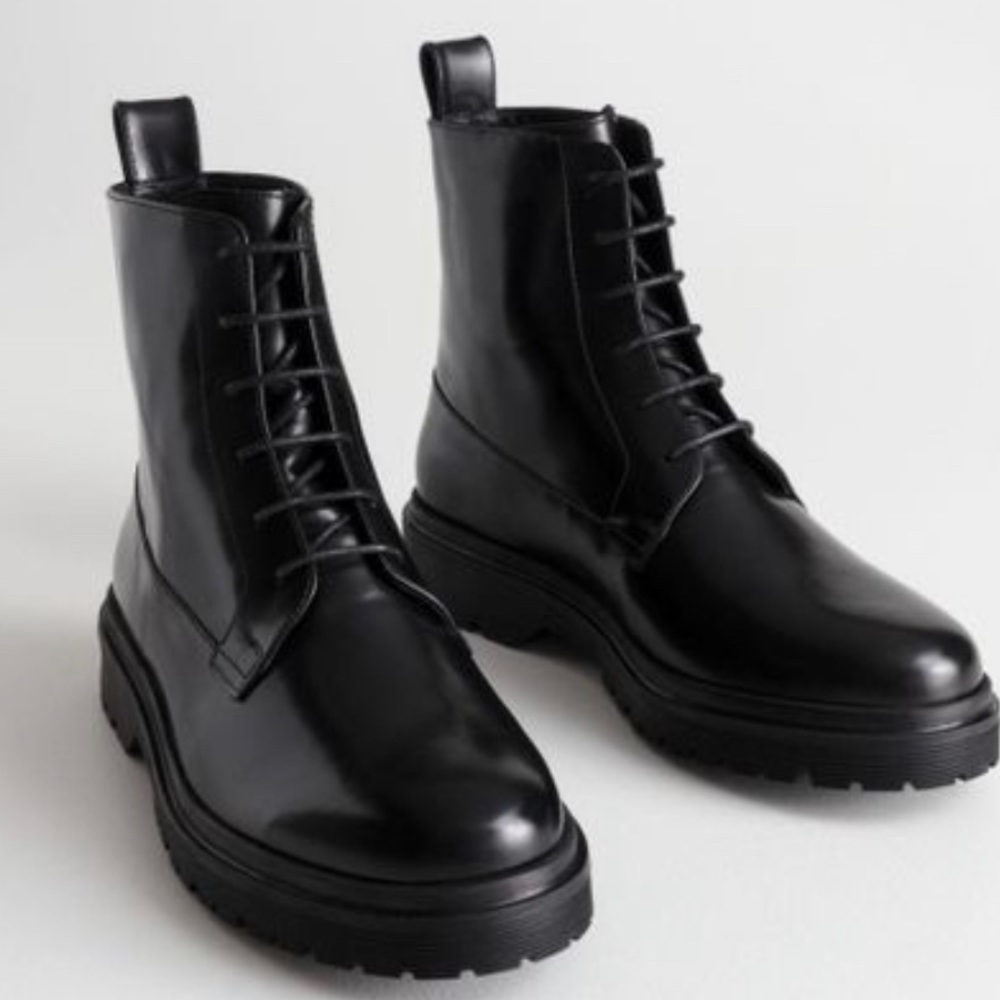 Black lace up leather boots